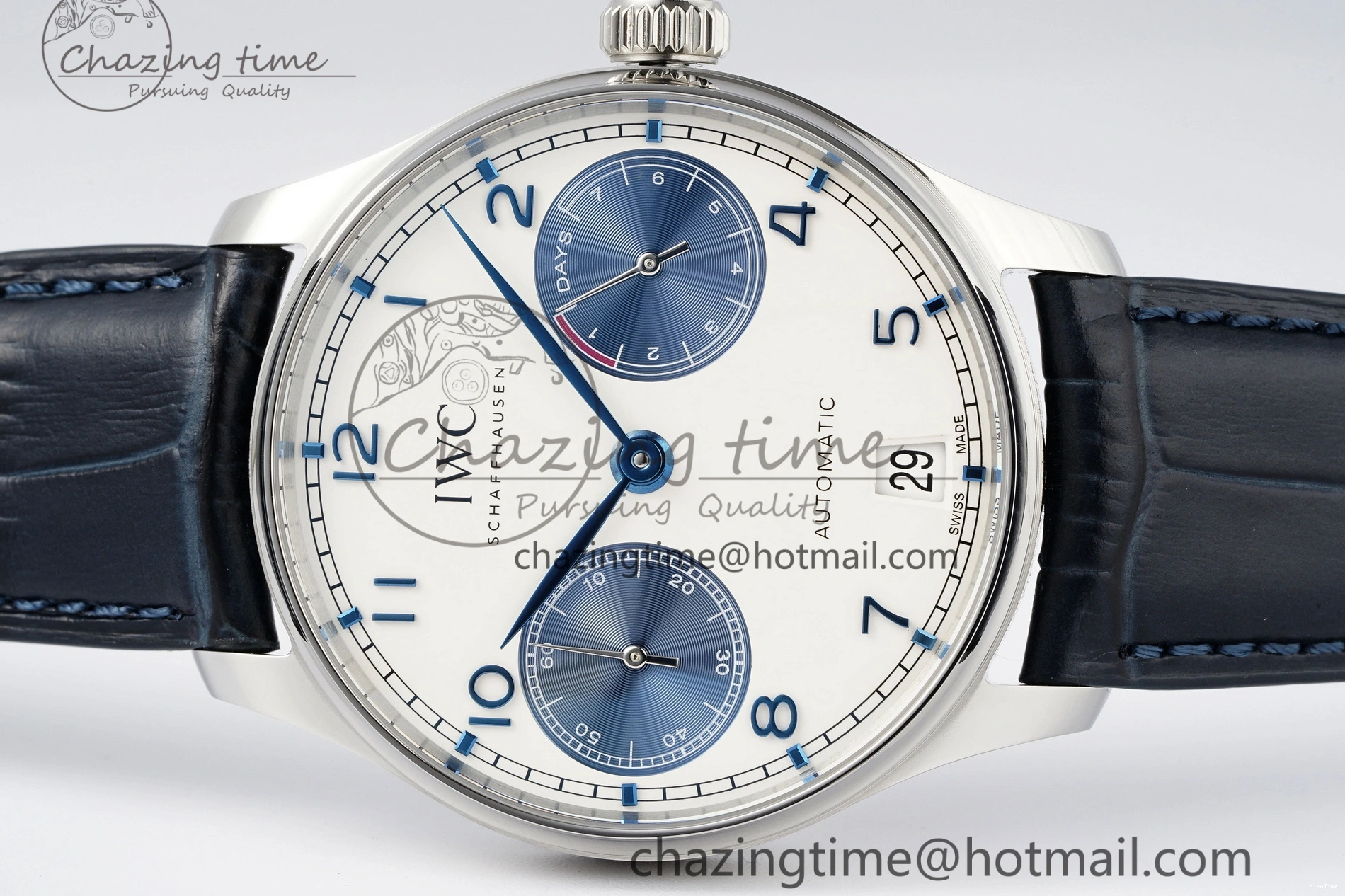 MIROTIME 0413 ZeroBulk Portuguese Real PR IW500715 SS AZF 1:1 Best Edition White Blue Dial on Blue Leather Strap A 7034